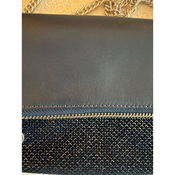 Laudi Vindi Blue Leather & Chain Evening Bag With Rhinestone Detailing 9.5”x5” - Picture 2 of 3